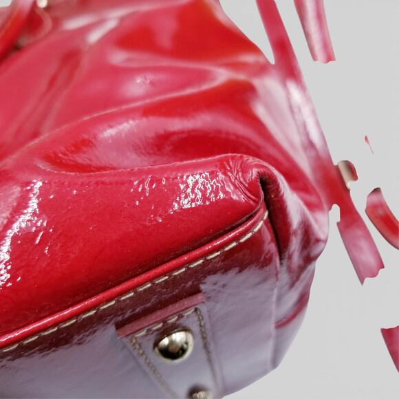 DOONEY & BOURKE Dillen Pocket Satchel Cherry Patent Leather Gold Crossbody Strap - Picture 6 of 16